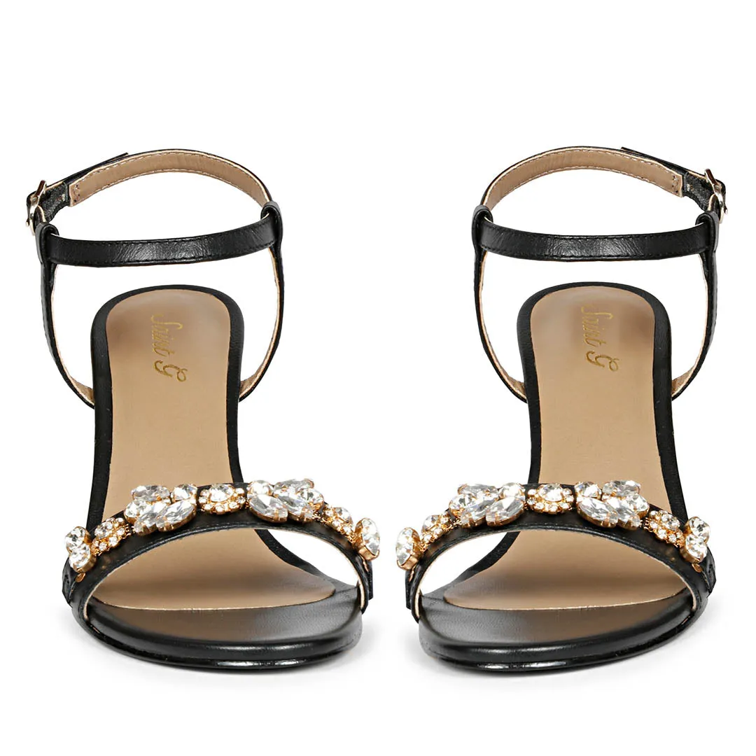 Saint Alani Transparent Stones Embellished Black Leather Stilettos