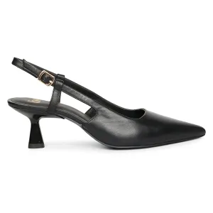 Saint Cynara Black Sling Back  Kitten Heel Pumps