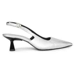 Saint Cynara Silver Sling Back Kitten Heels Pump