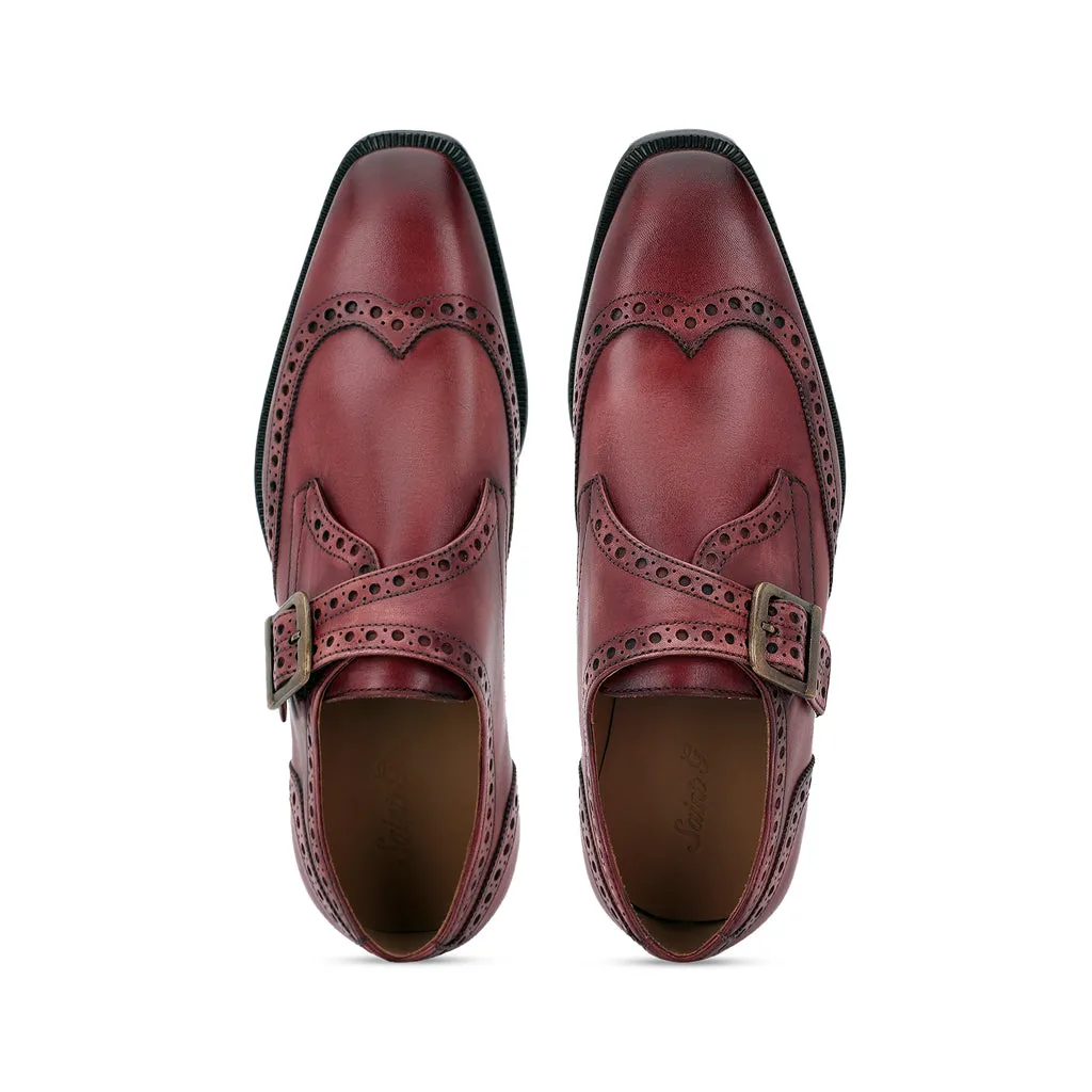 Saint Gerardo Burgundy Leather Single Monk Strap Brogues