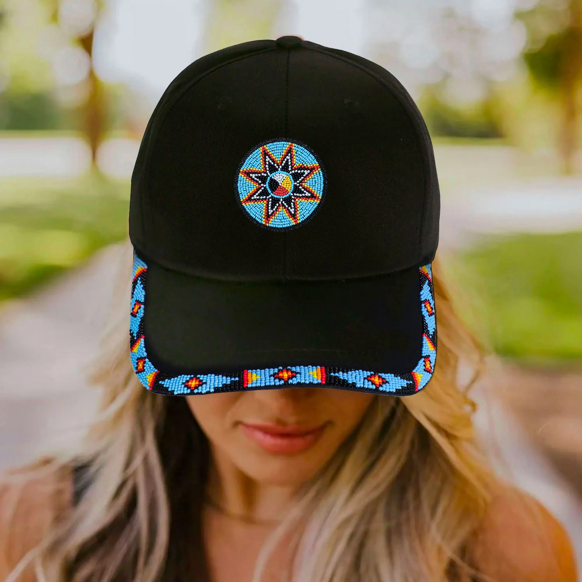 SALE 50% OFF - Medicine Wheel Star Baseball Cap With Patch And Brim Cotton Unisex Native American Style