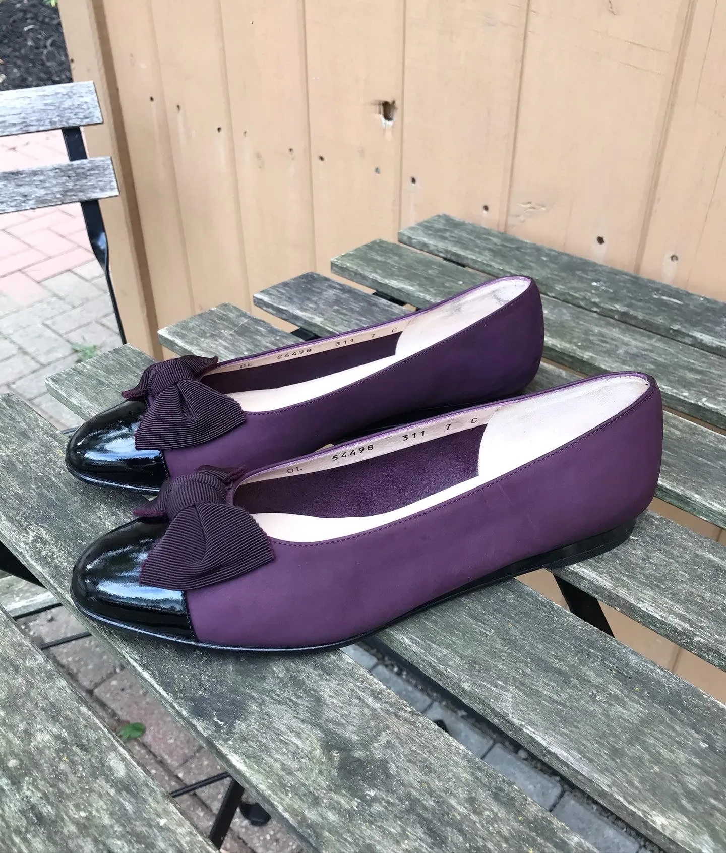 SALVATORE FERRAGAMO Patent Leather Suede Ballet Flats