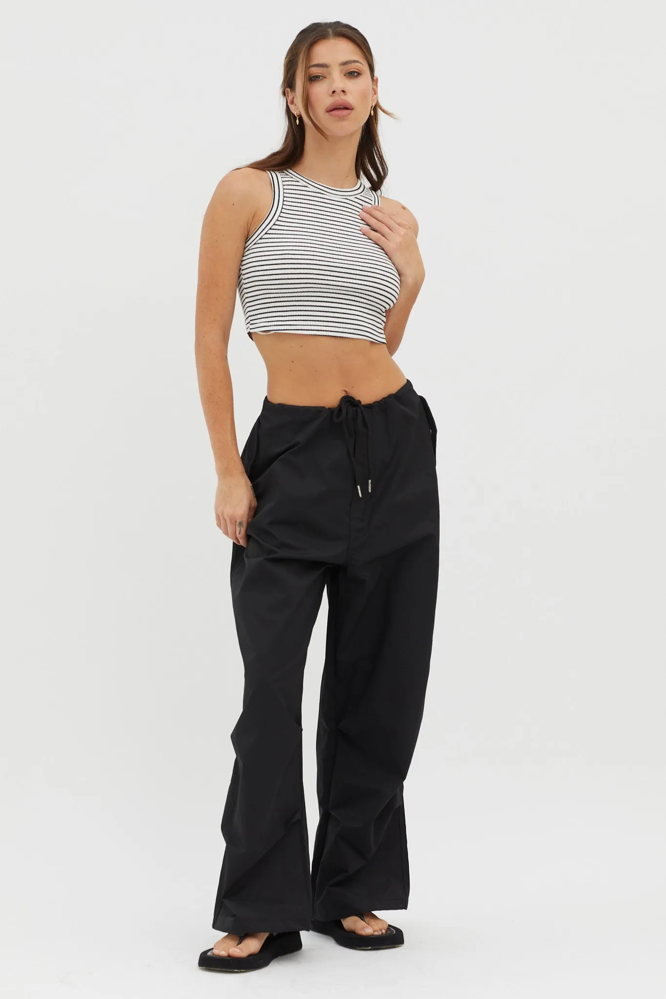 Seeker Ribbed Crop Top Striped White Base