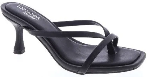 SELENA-52 Black Kitten Heel Open Toe Black Faux Leather