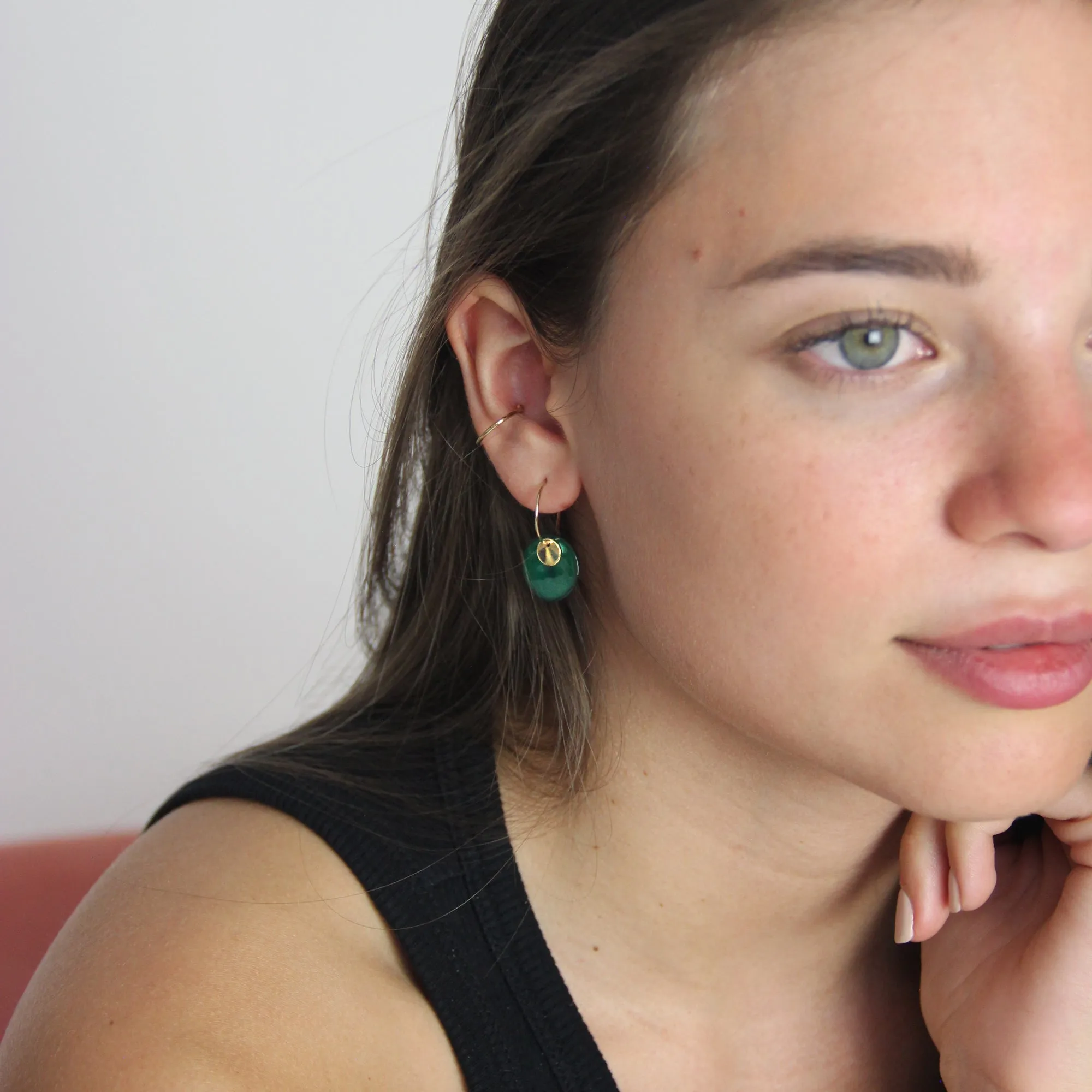 Shell Duck Green Hoop Earrings