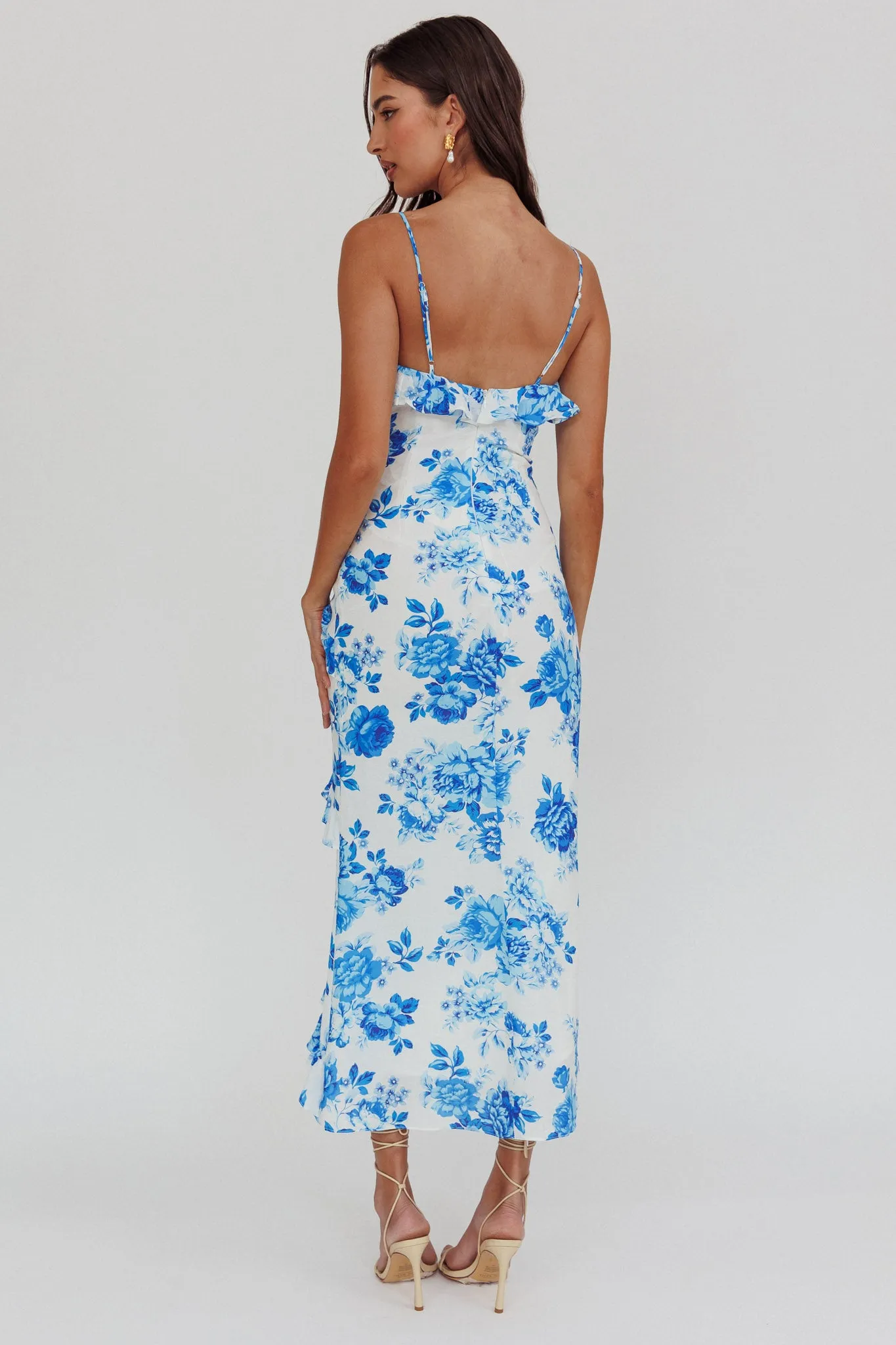 Silvana Frill Trim Maxi Dress Floral Blue