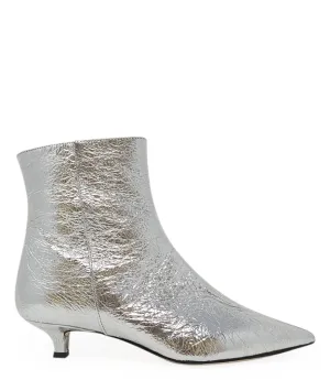 Silver Kitten Heel Ankle Boot