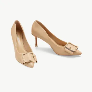 Square Buckled Pumps (Olivia) Beige