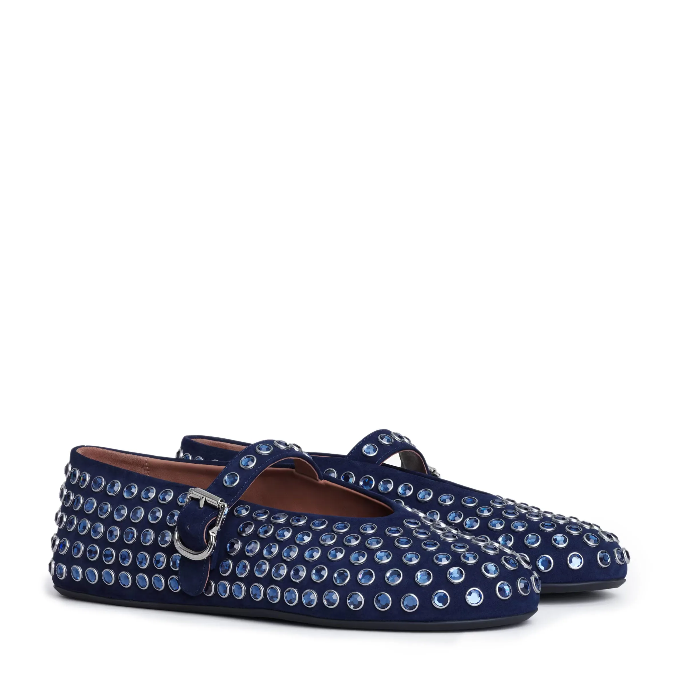 Strass Ballet Flats, Blue Suede