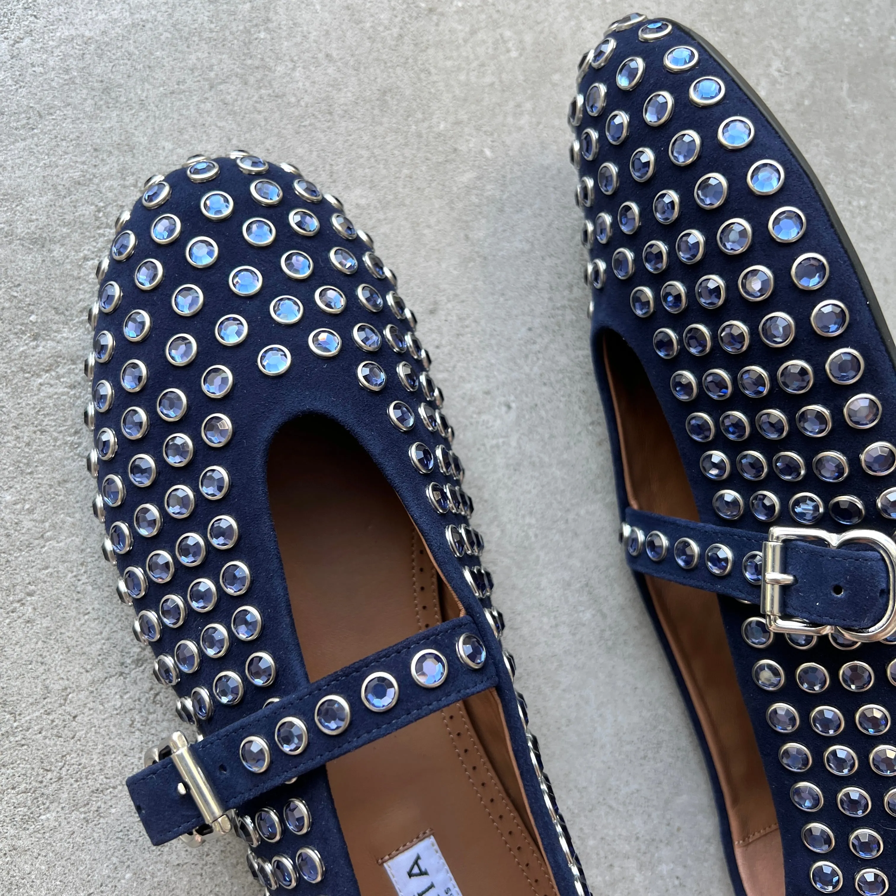 Strass Ballet Flats, Blue Suede