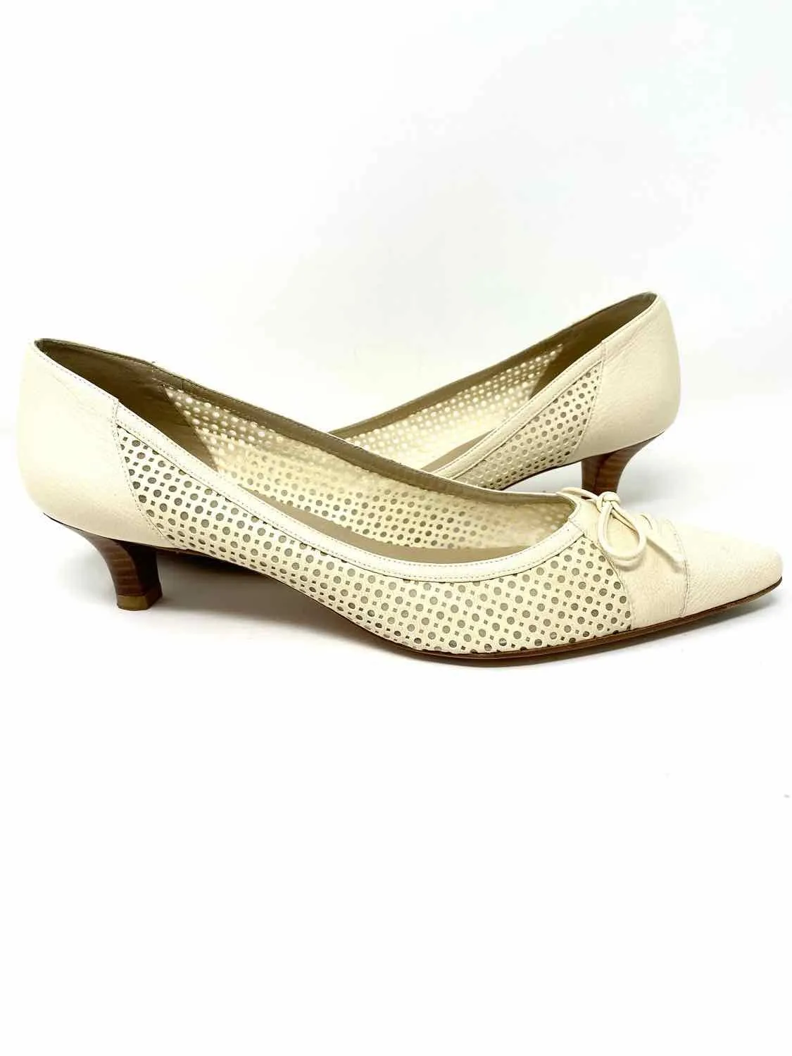 Stuart Weitzman Women's Ivory Kitten Heel Lazer Cut Heels