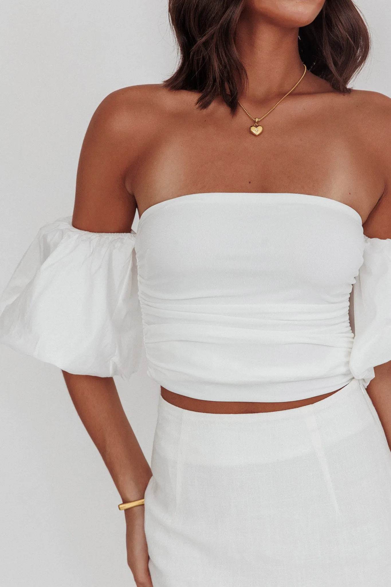 Summer Fridays Puff Sleeve Crop Top White