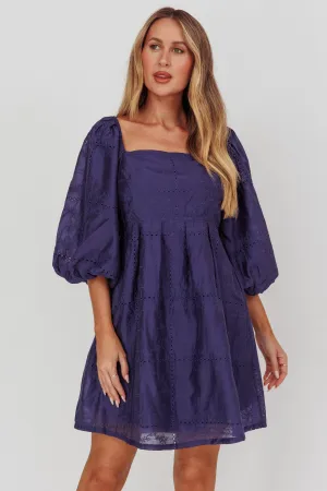 Summerlin Puff Sleeve Eyelet Mini Dress Navy