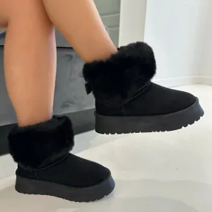 Talliah - Black Chunky Platform Faux Fur Boots