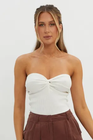 Teagan Strapless Ribbed Knit Top White