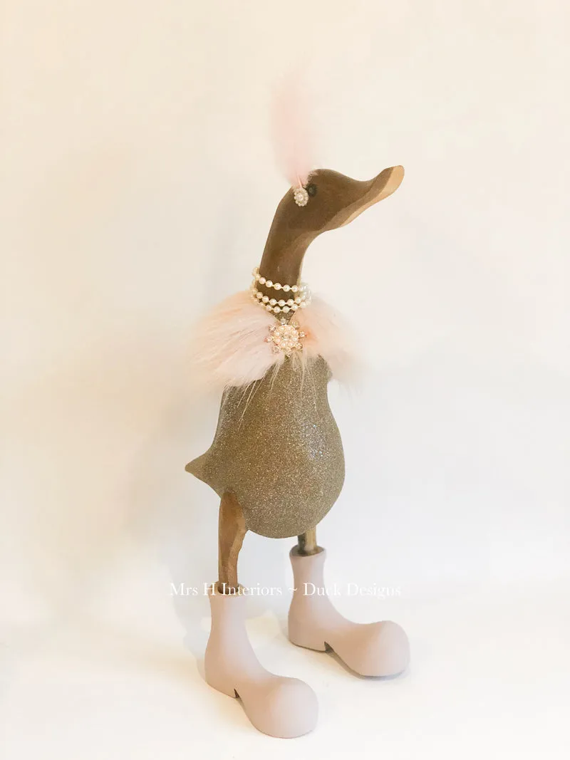 Tess - Gold Glitter and Cape Decorated Wooden Duck in Boots by Mrs H the Duck Lady