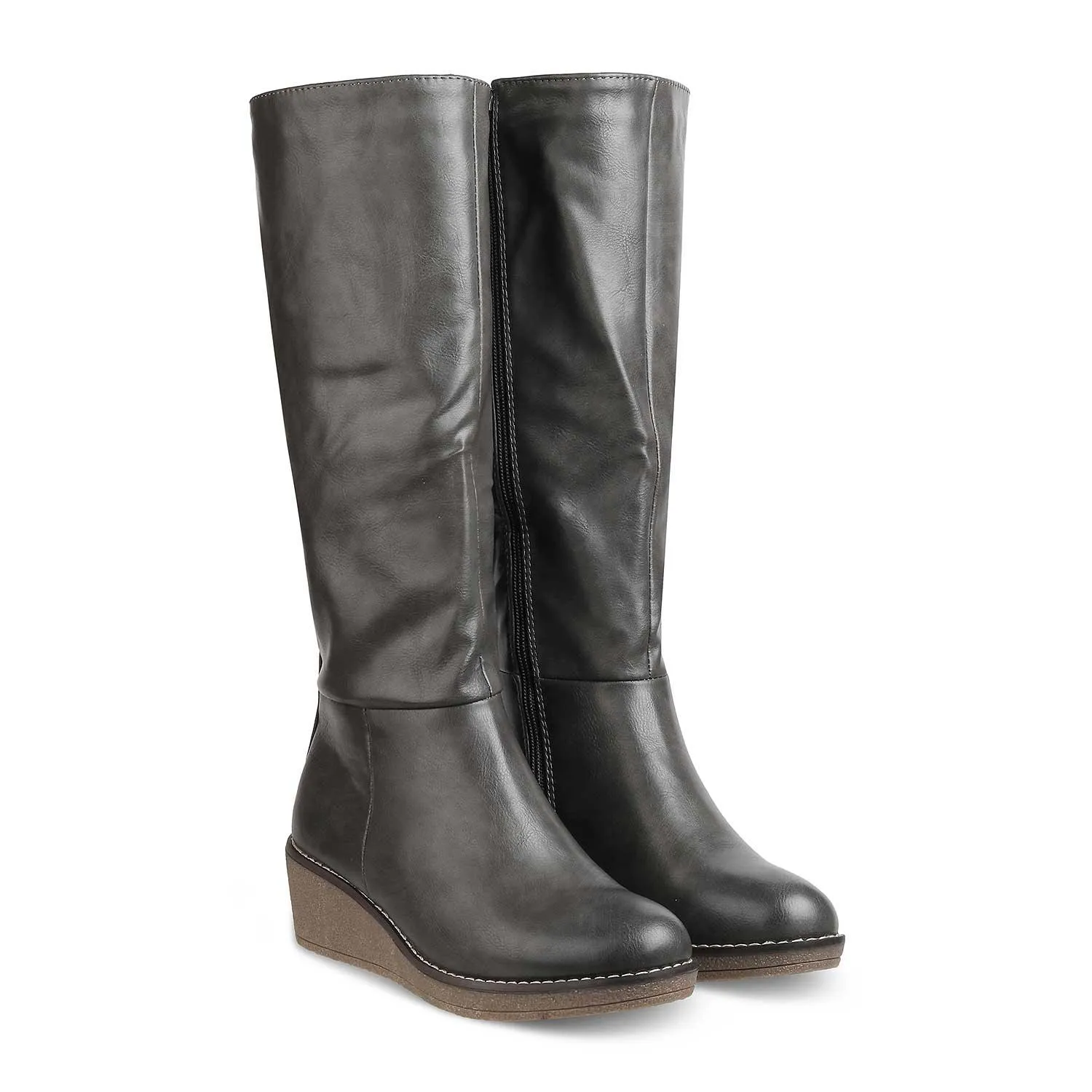 The Alavus Grey Women's Knee-length Boots Tresmode