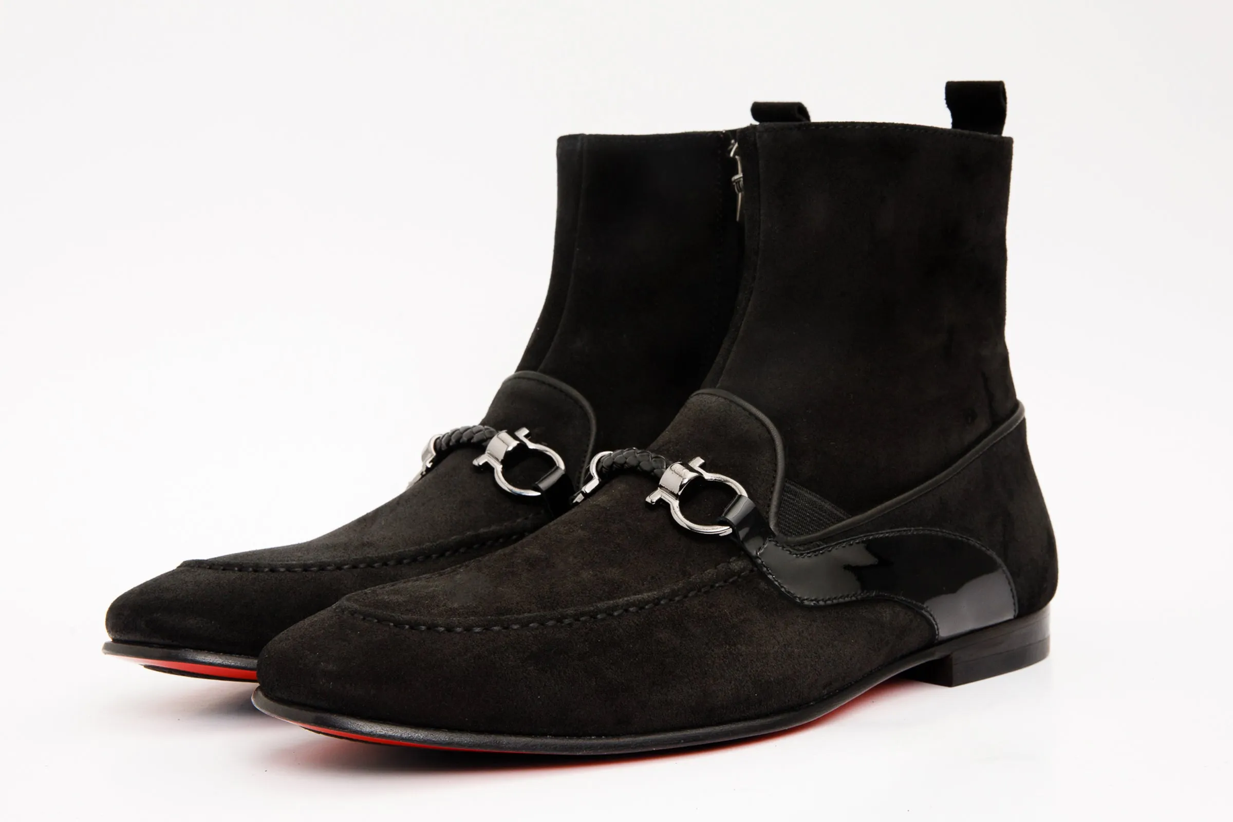 The Baron Black Suede Bit Zip-Up Dress Men Boot