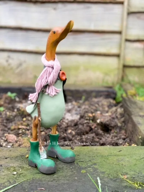 The Gardener Duck - Decorated Wooden Duck in Boots by Mrs H the Duck Lady