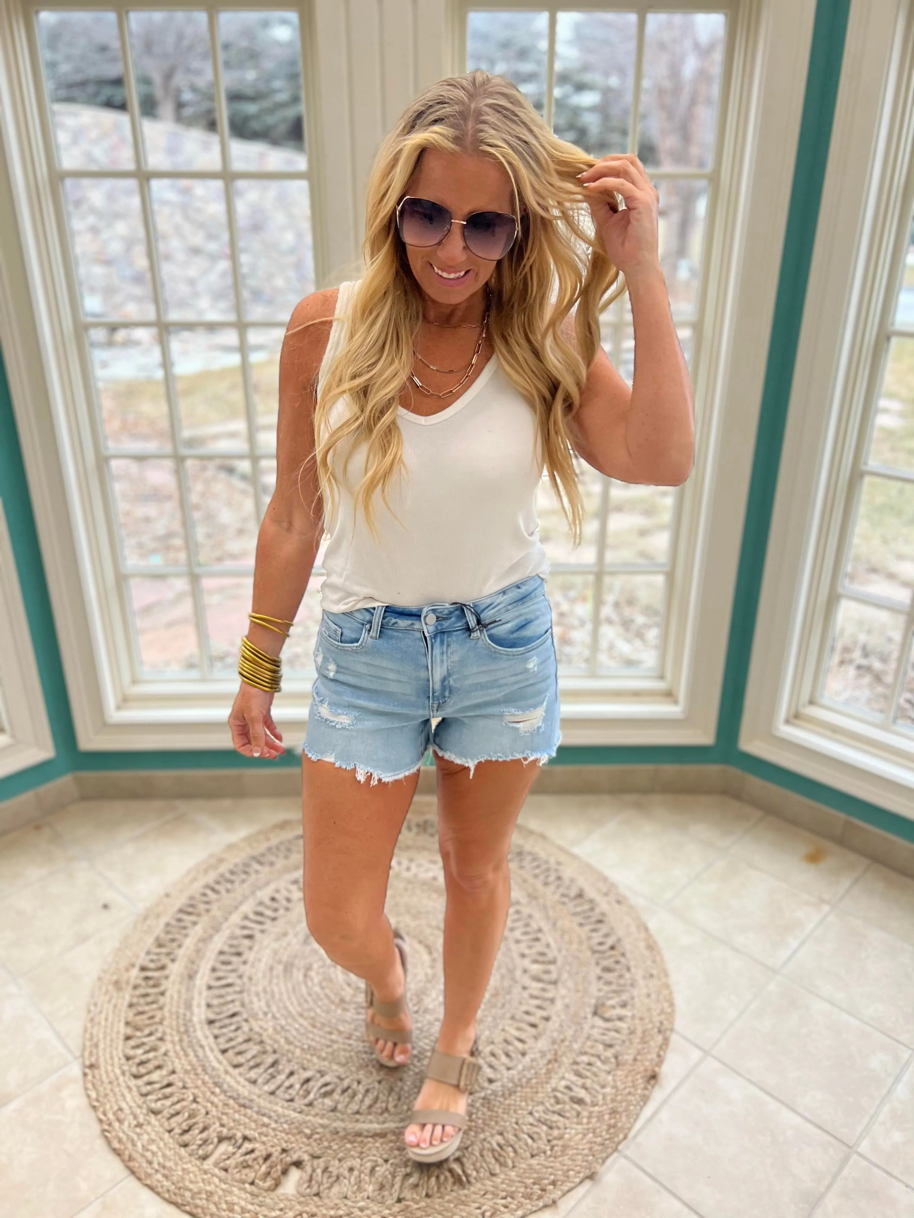 The Jessica High Rise Distressed Denim Short - Mica