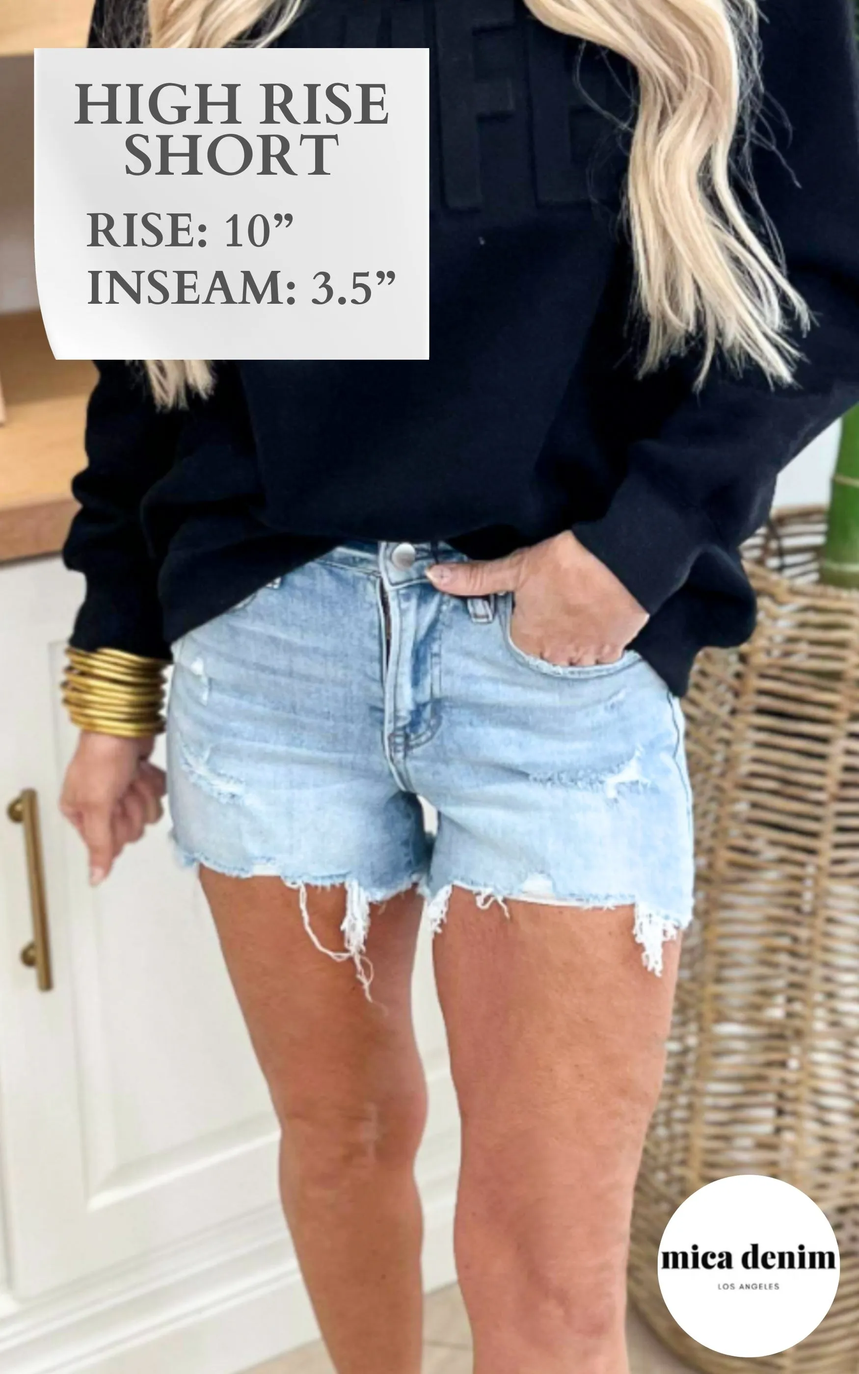 The Jessica High Rise Distressed Denim Short - Mica