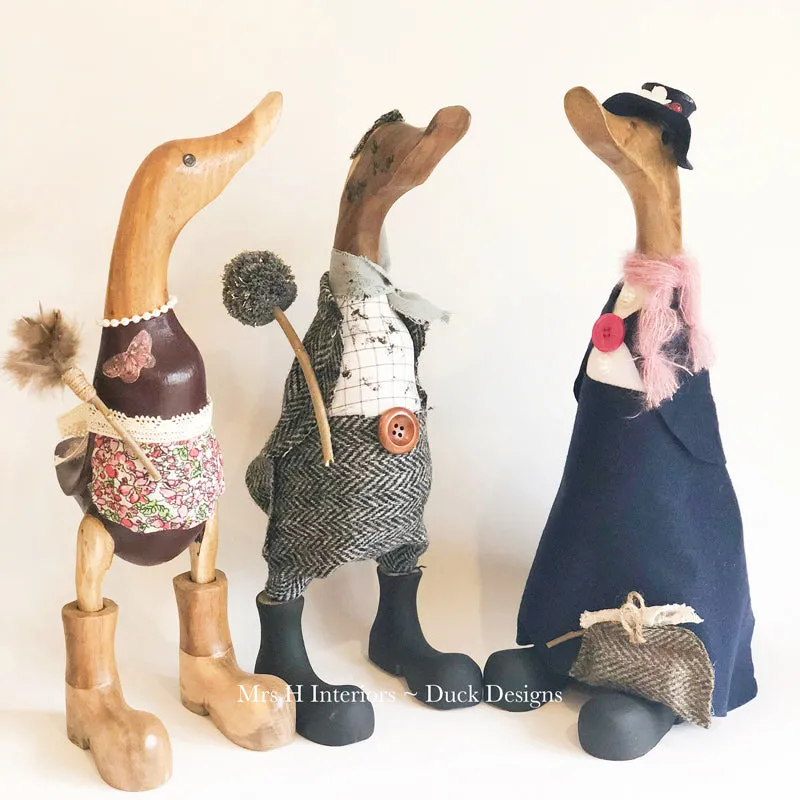 The Nanny - Decorated Wooden Duck in Boots by Mrs H the Duck Lady