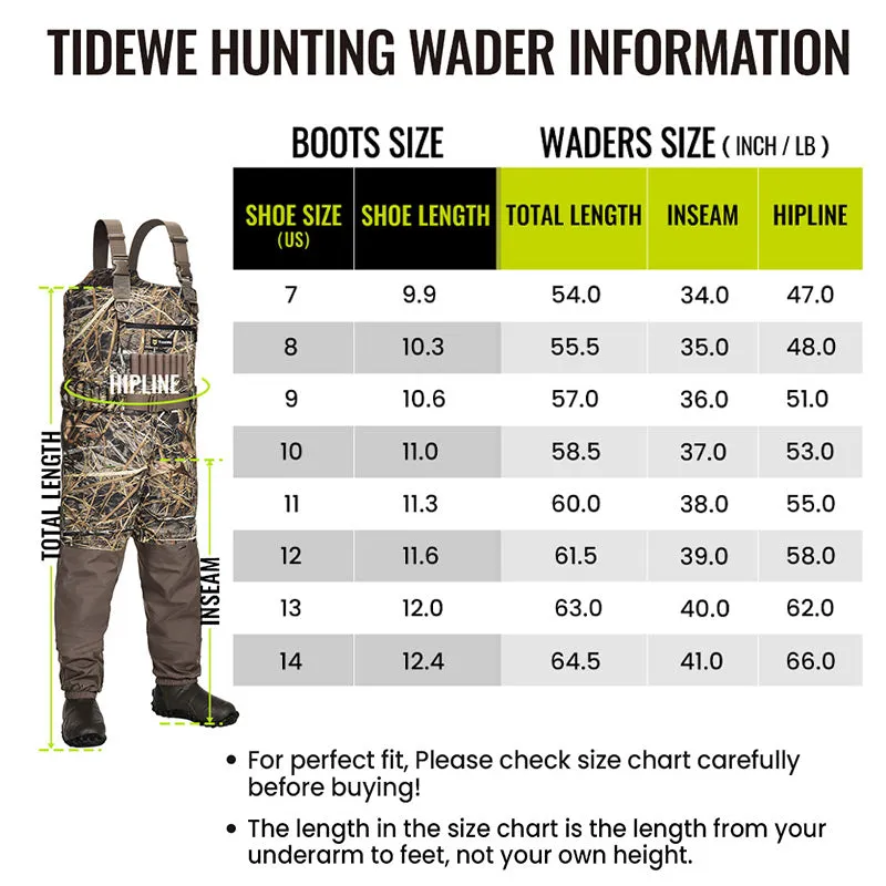 TideWe®Insulated Breathable Chest Waders 1600G Waterproof Bootfoot Duck Hunting Waders