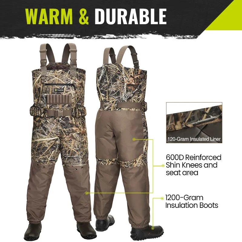 TideWe®Insulated Breathable Chest Waders 1600G Waterproof Bootfoot Duck Hunting Waders