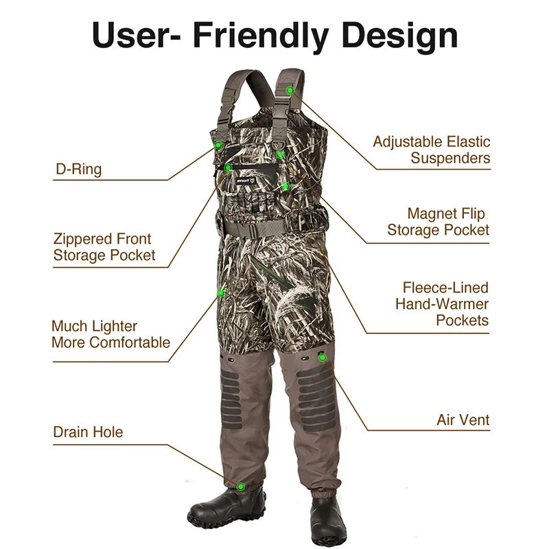 TideWe®Insulated Breathable Chest Waders 1600G Waterproof Bootfoot Duck Hunting Waders