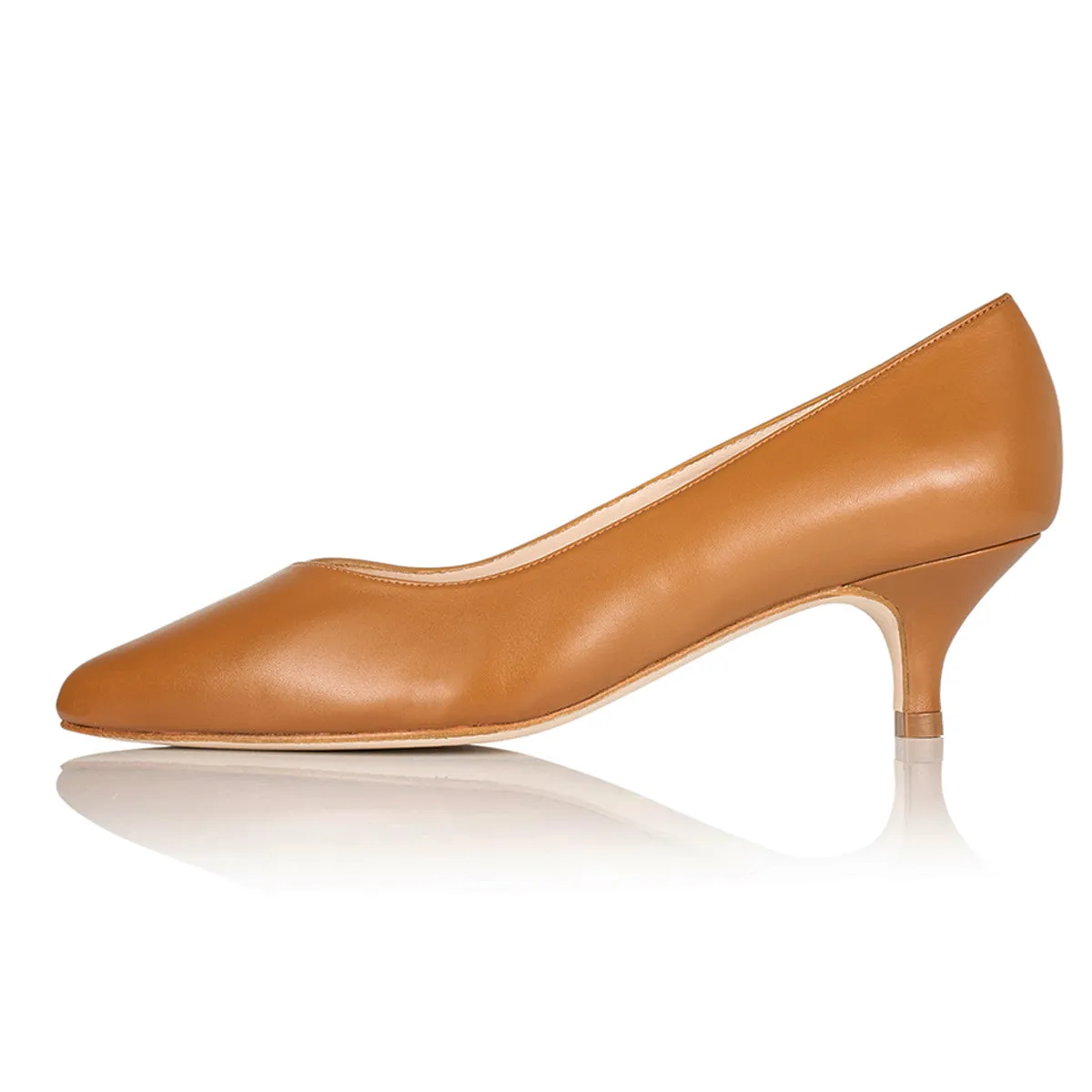 Tilda Extra-Wide Fit Kitten Heels - Tan Leather