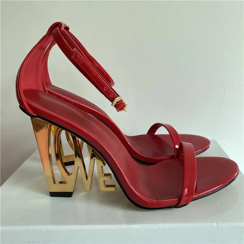 Trendy Embroidered Letter-Love One-strap Heels