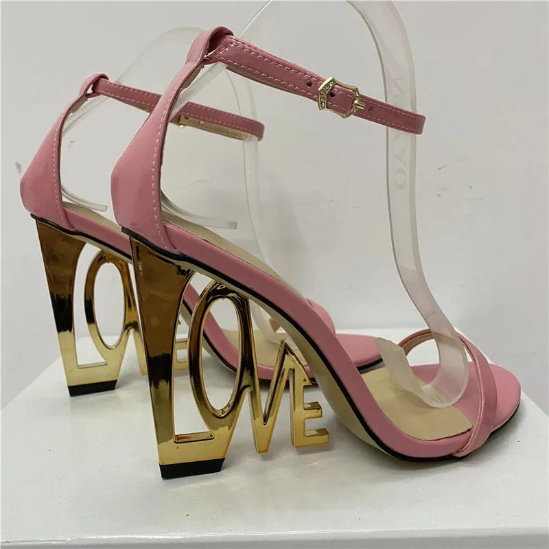 Trendy Embroidered Letter-Love One-strap Heels