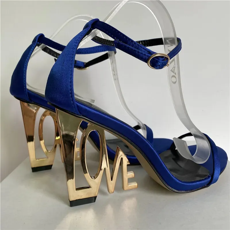 Trendy Embroidered Letter-Love One-strap Heels