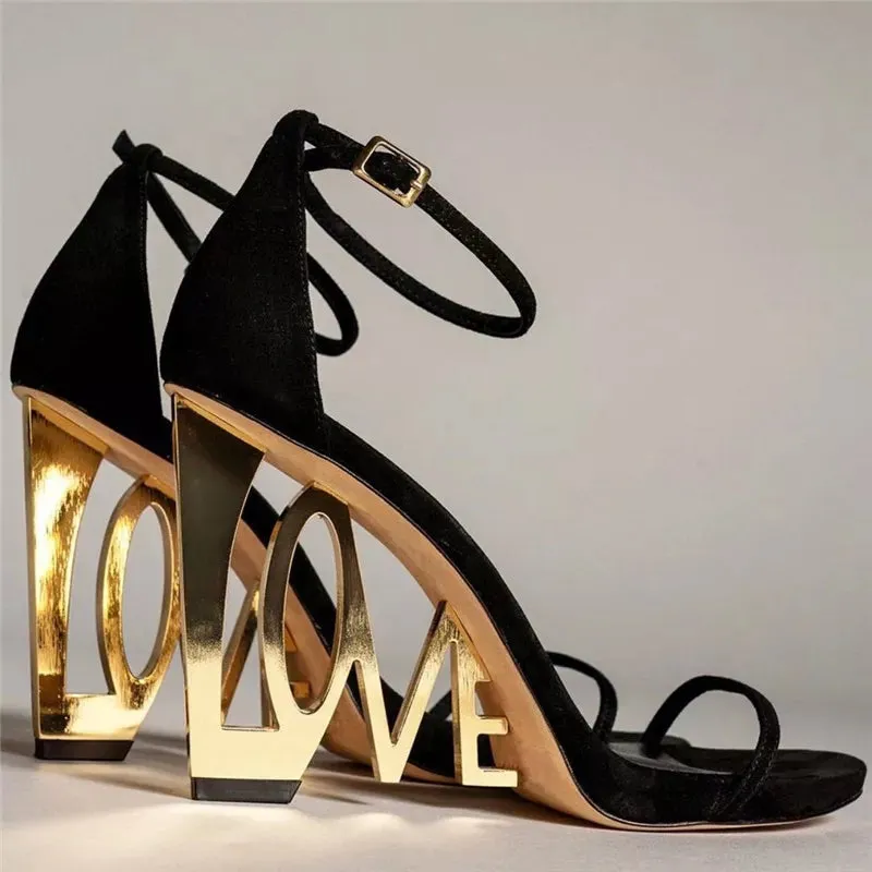 Trendy Embroidered Letter-Love One-strap Heels