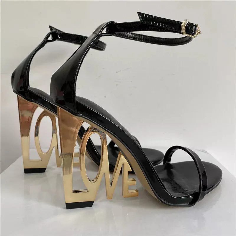 Trendy Embroidered Letter-Love One-strap Heels