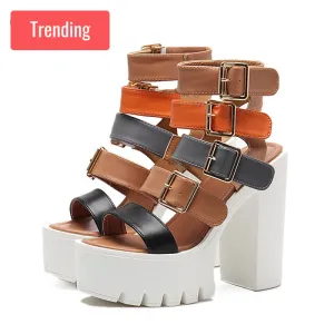 Trendy Gladiator Platform Buckle Heels