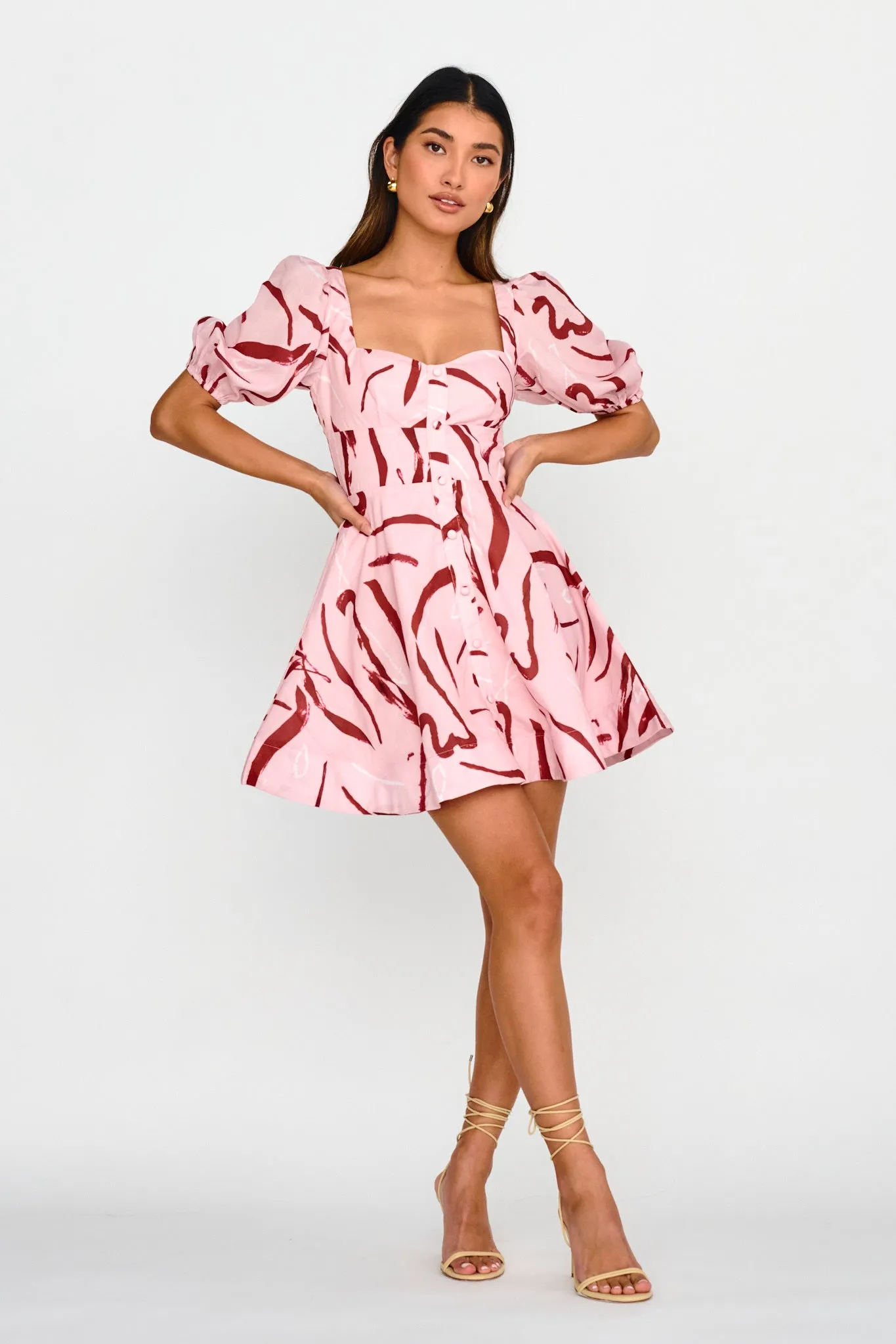 Truelove Puff Sleeve A-Line Mini Dress Pink