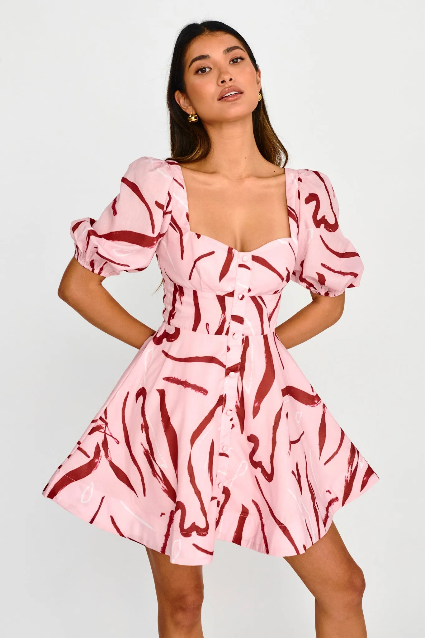 Truelove Puff Sleeve A-Line Mini Dress Pink