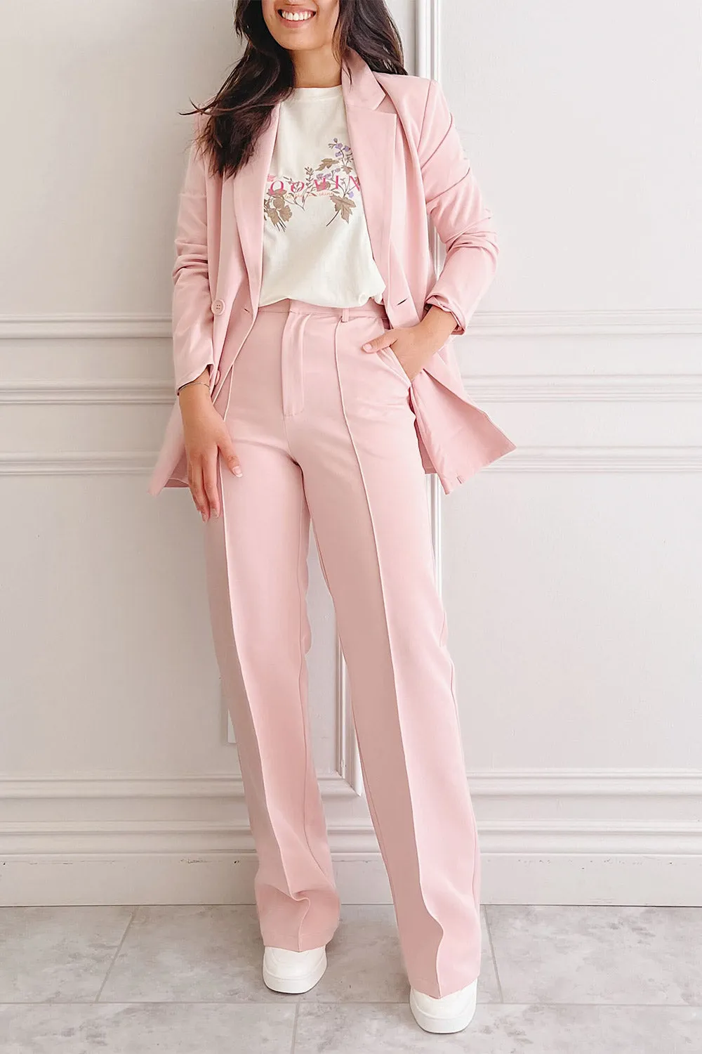 Turbine Pink | Solid Stitch Wide Leg Trousers