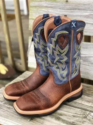 Twisted X Men's Distressed Peanut & Navy Lite Soft Square Toe Western Boots MLCW016