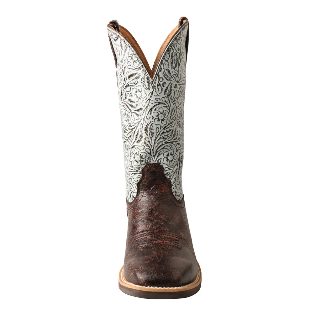 'Twisted X' Women's 11" Top Hand Western Square Toe - Brown / Turquoise Print