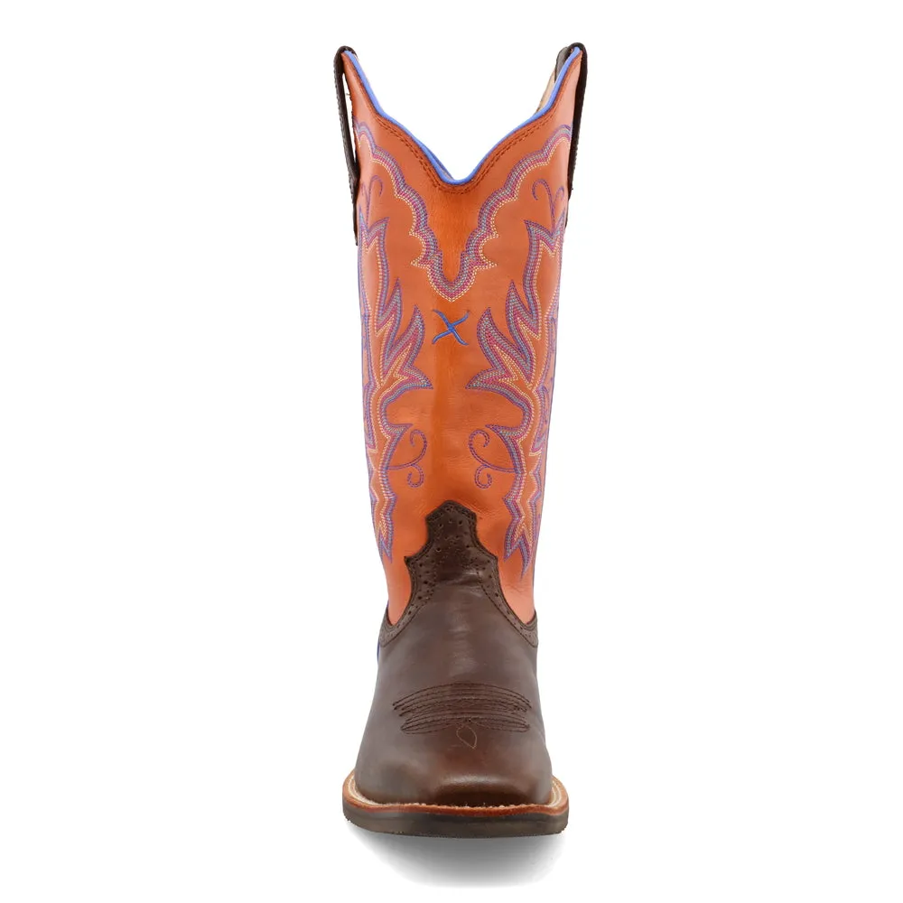 'Twisted X' Women's 13" Ruff Stock Western Square Toe - Brown / Orange