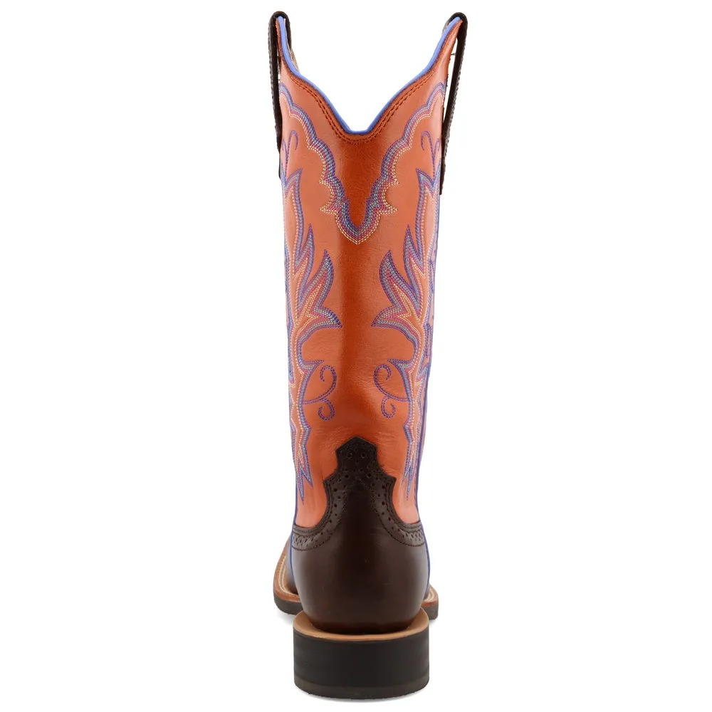 'Twisted X' Women's 13" Ruff Stock Western Square Toe - Brown / Orange