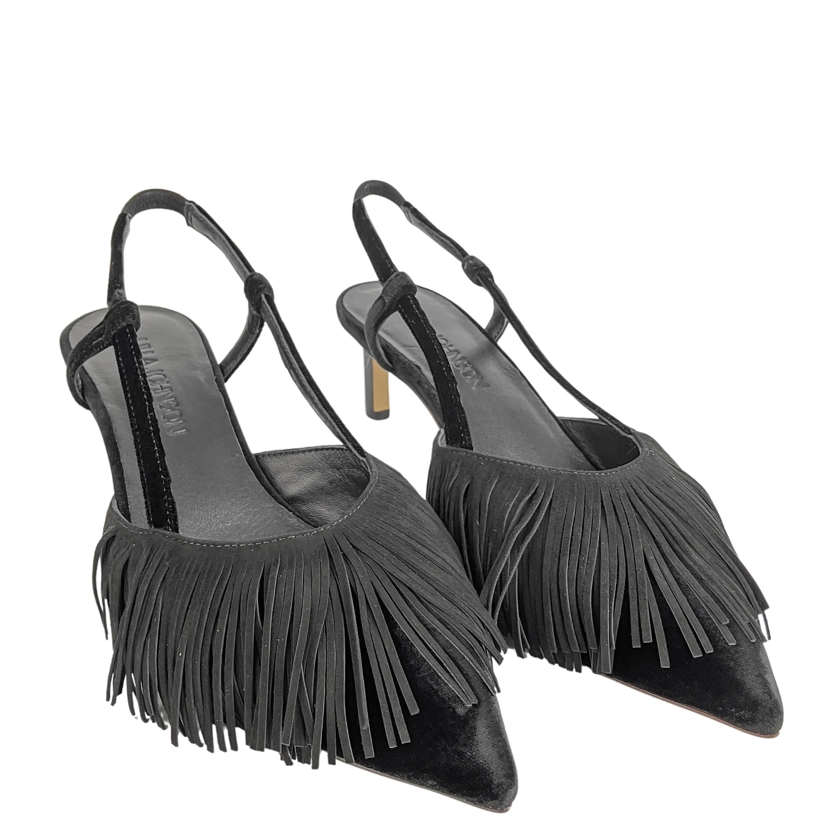 Ulla Johnson Shira Fringe Slingback Heels in Black