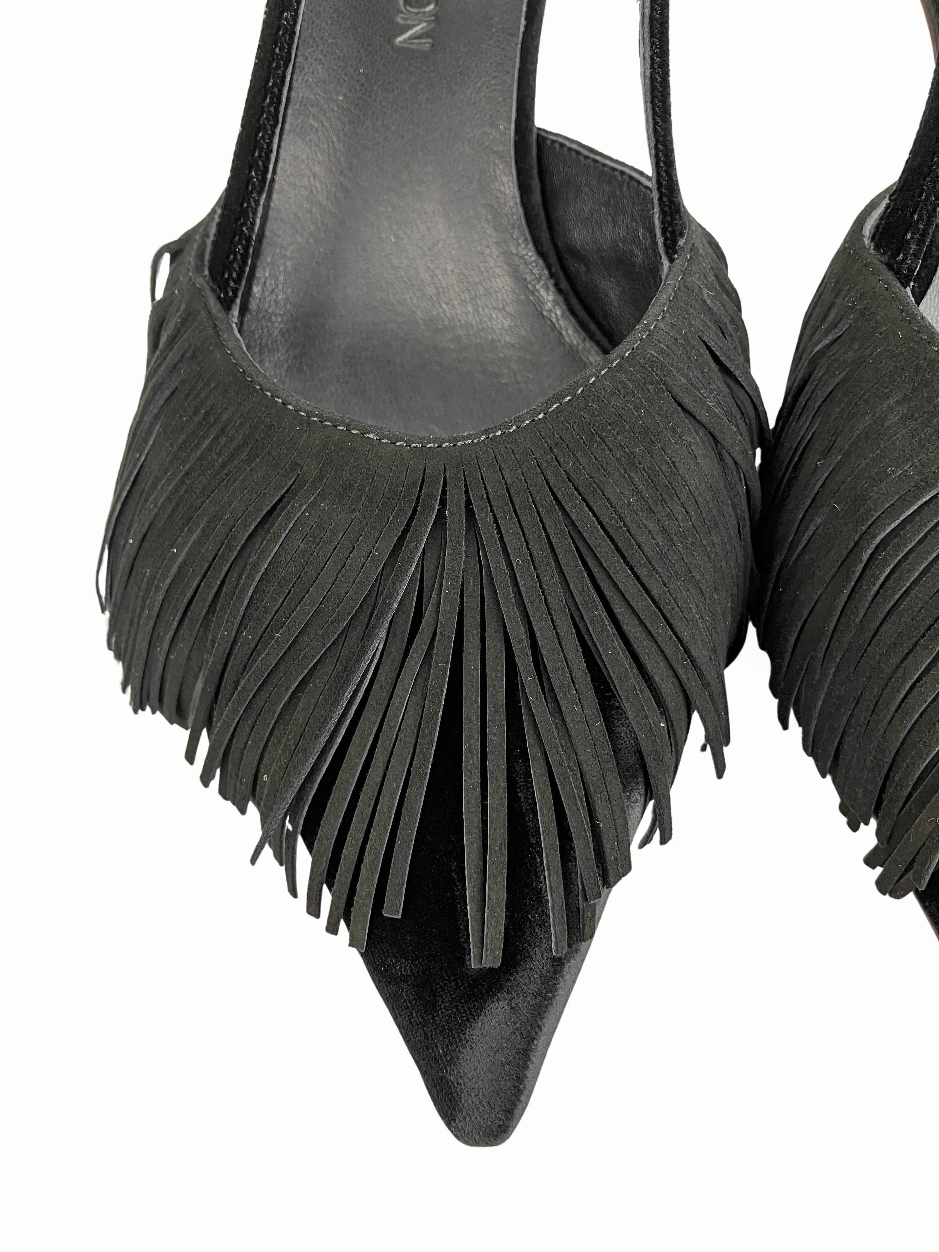 Ulla Johnson Shira Fringe Slingback Heels in Black