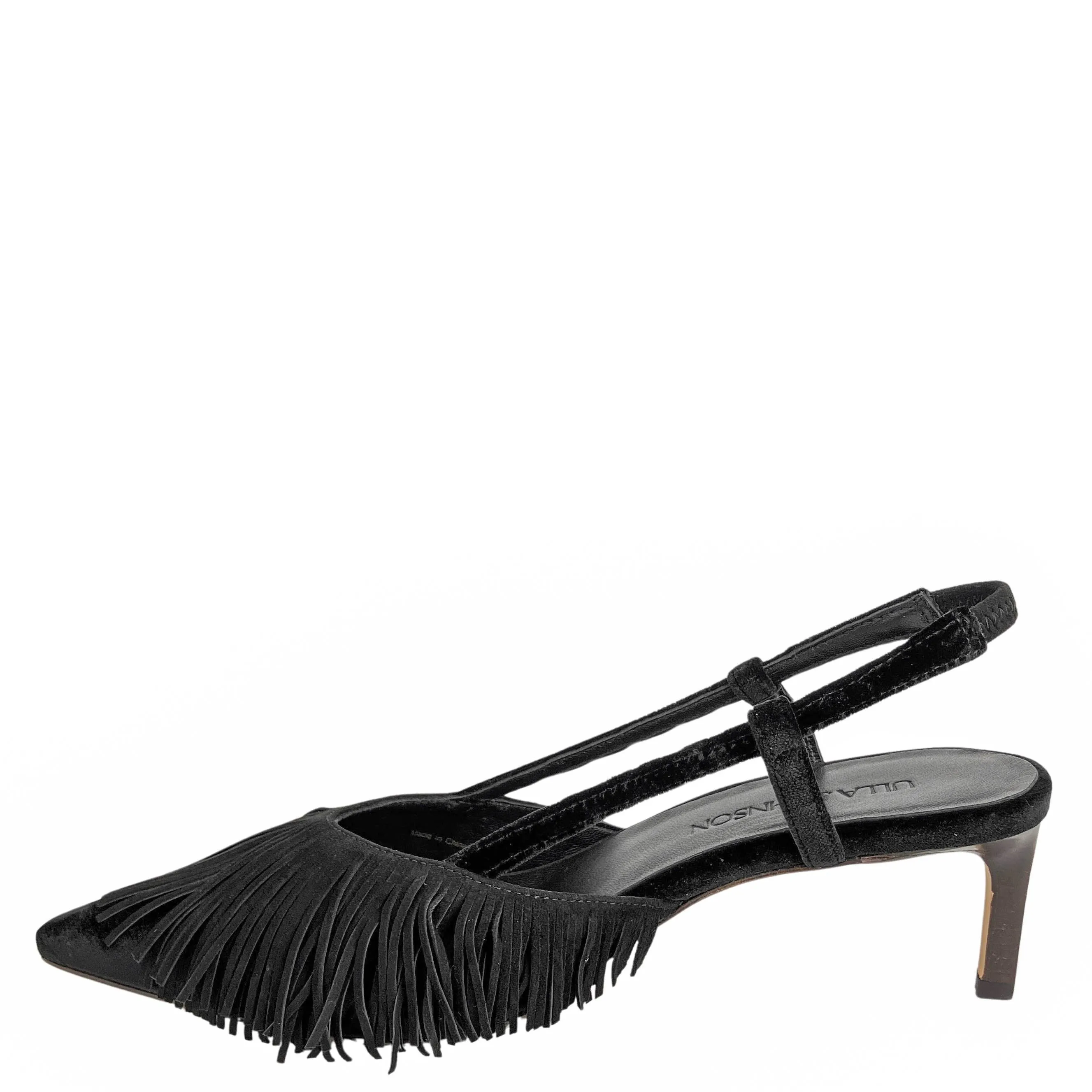 Ulla Johnson Shira Fringe Slingback Heels in Black