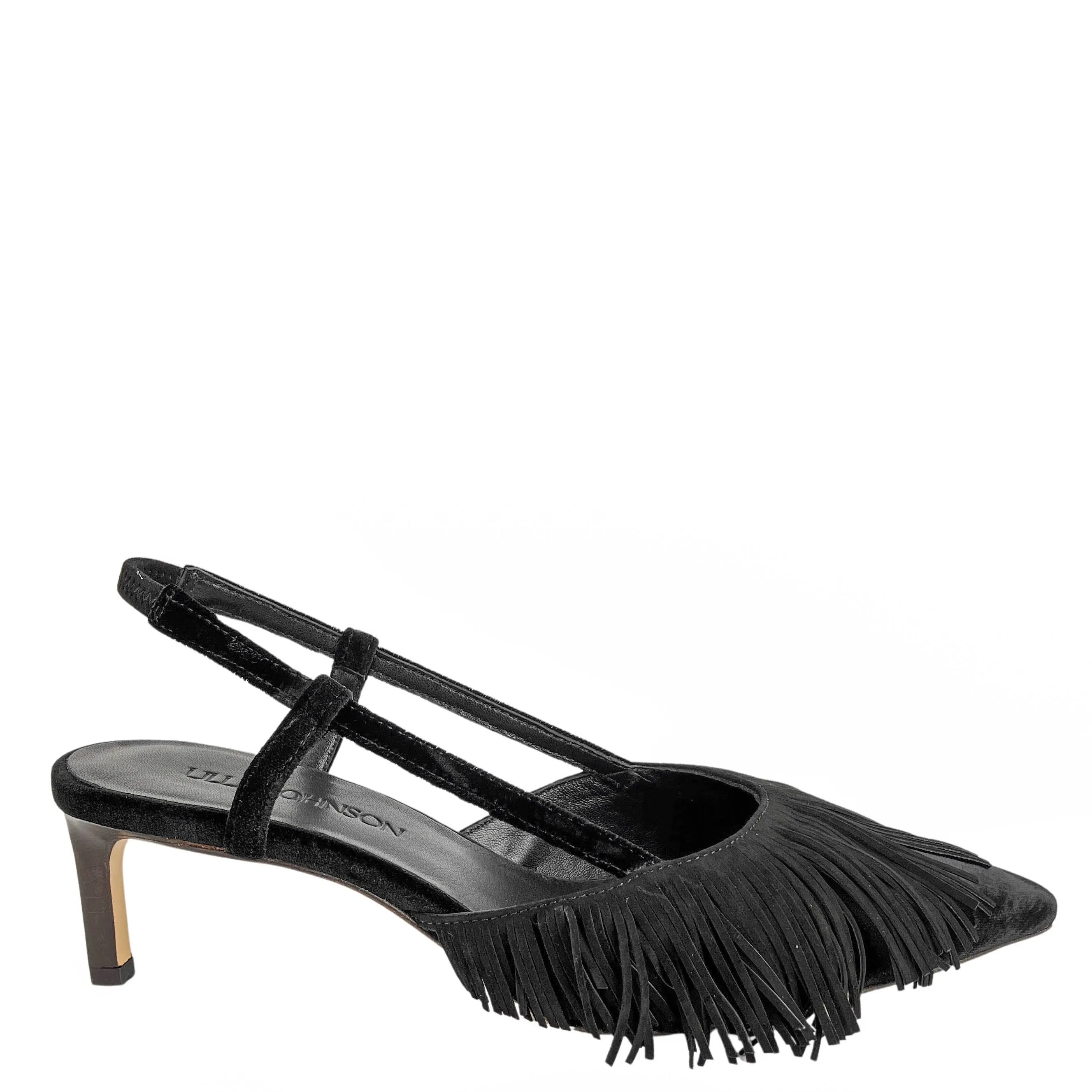 Ulla Johnson Shira Fringe Slingback Heels in Black