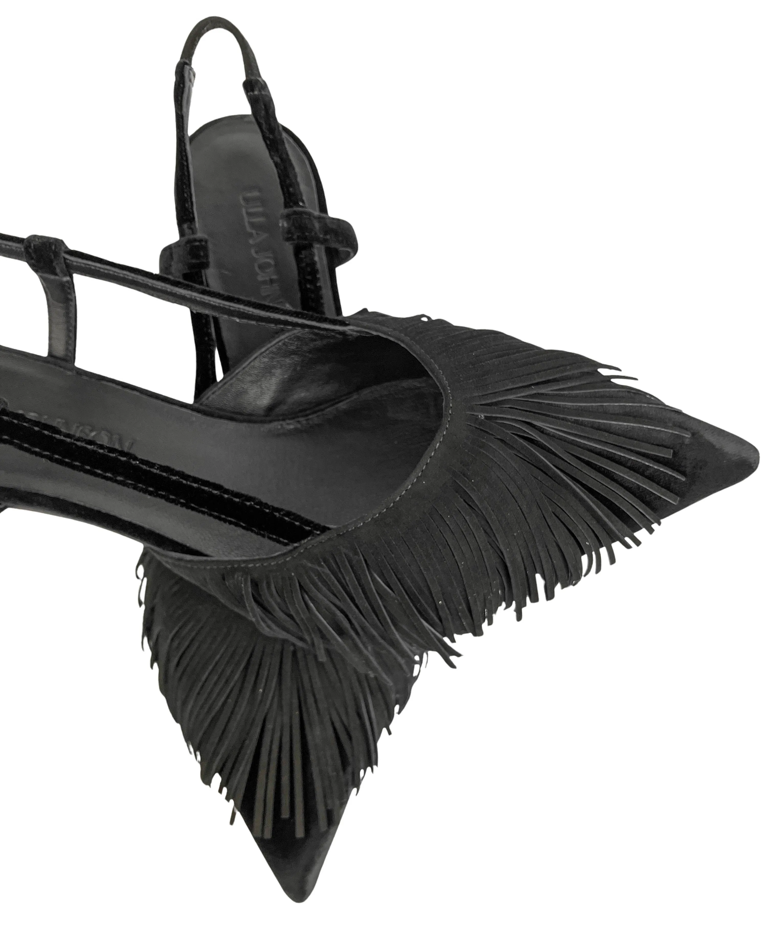 Ulla Johnson Shira Fringe Slingback Heels in Black