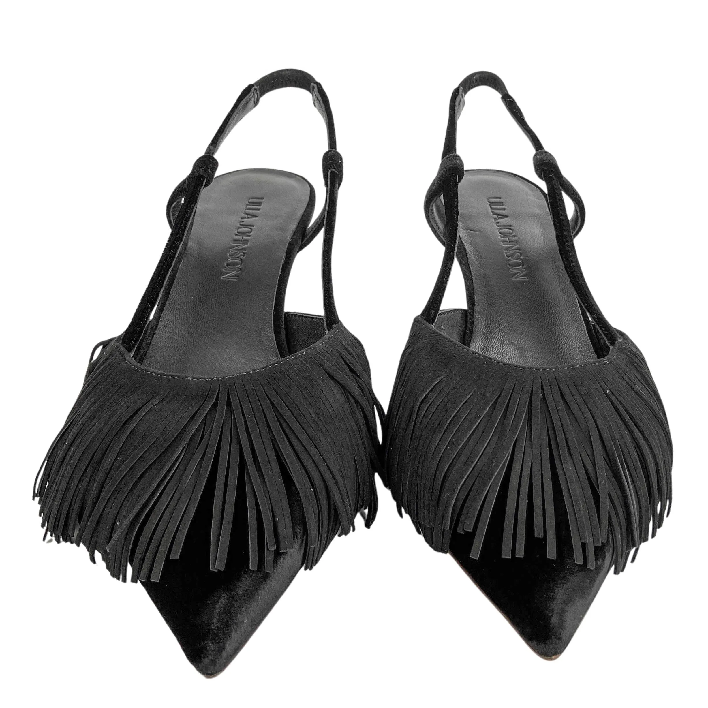 Ulla Johnson Shira Fringe Slingback Heels in Black