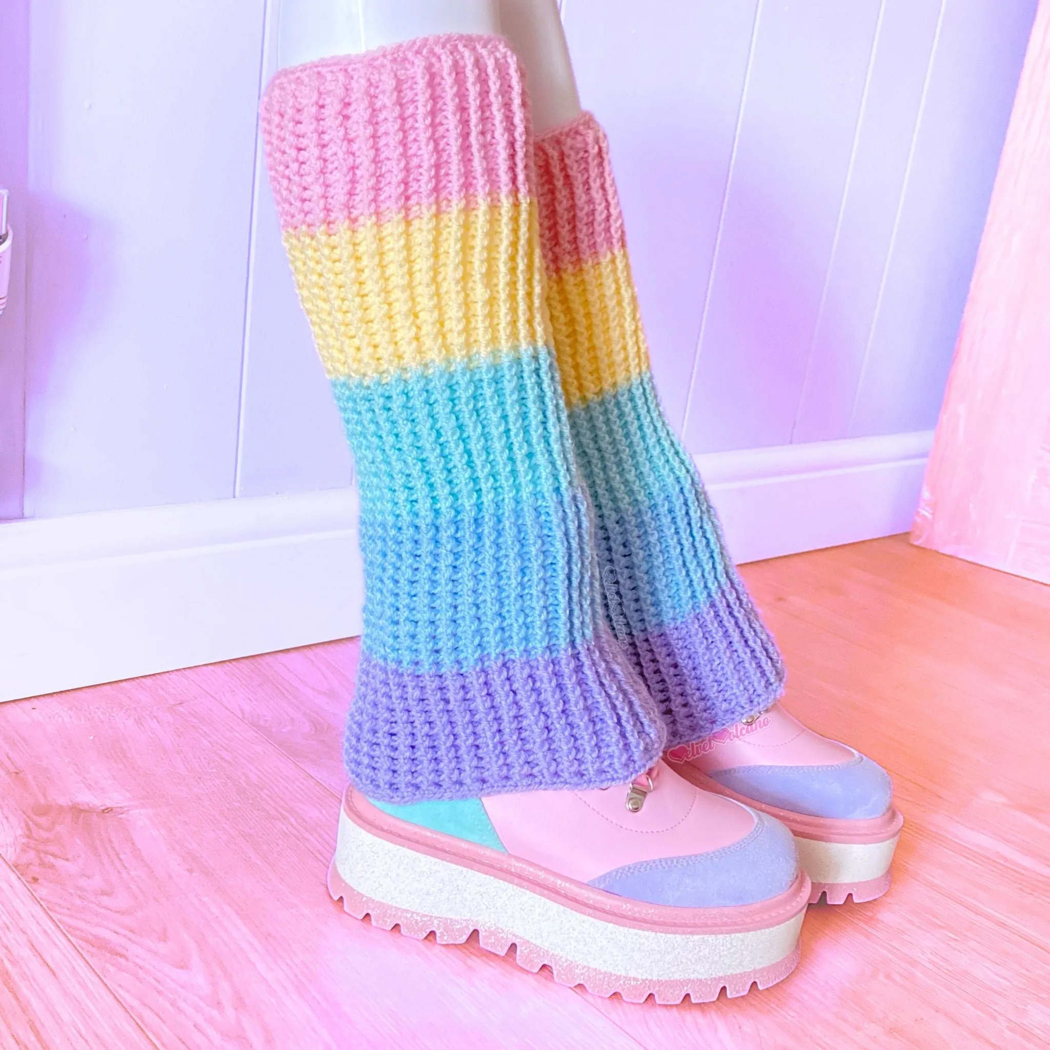 Ultra Pastel Rainbow Striped Flared Leg Warmers